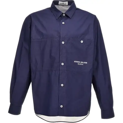 STONE ISLAND Logo Printed Striped Overshirt