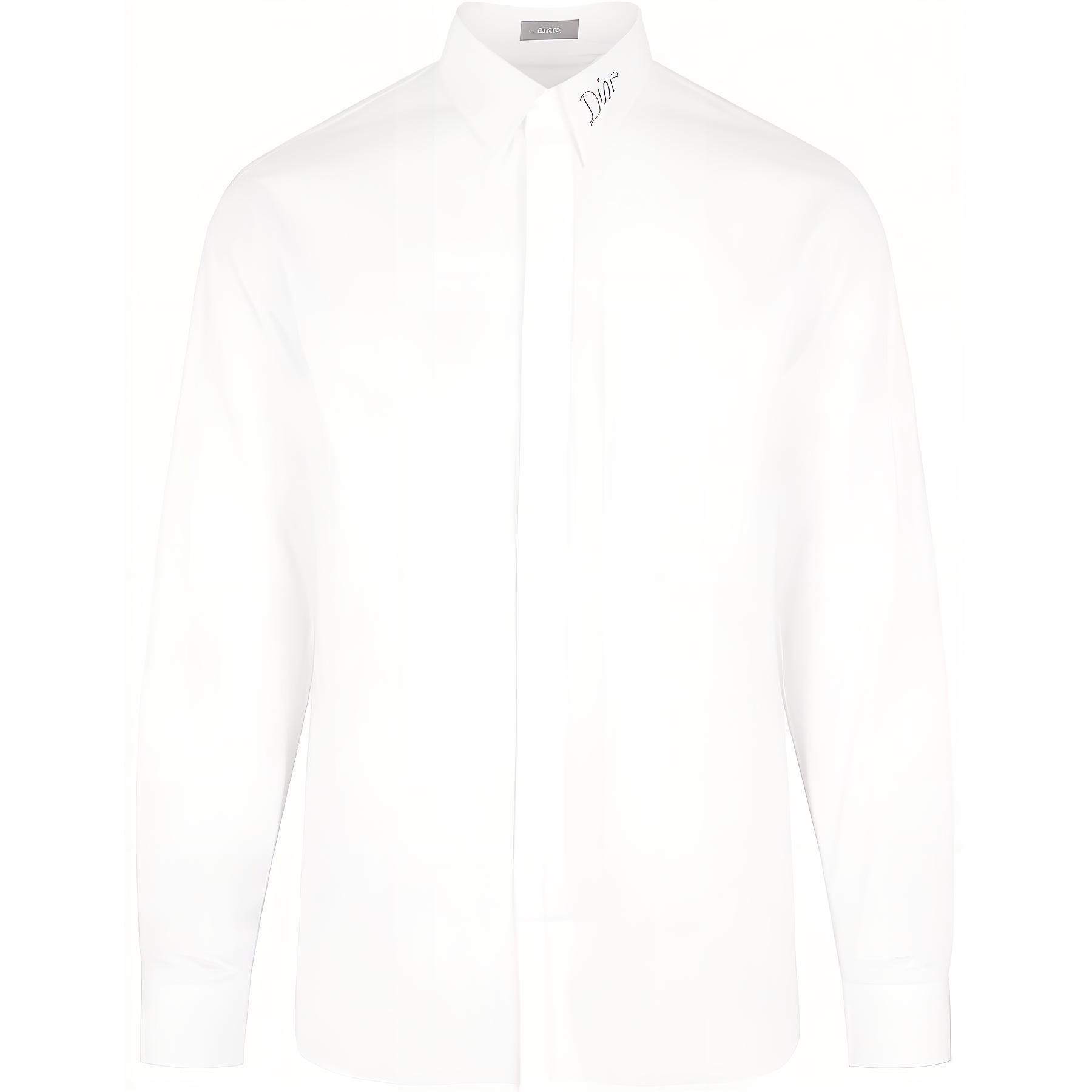 DIOR Dior FW22 solid color single-breasted embroidered lapel long-sleeved shirt men's white