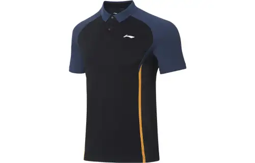 Li Ning Polo Shirts Men's Black Polo Collar Moderate Straight Fit