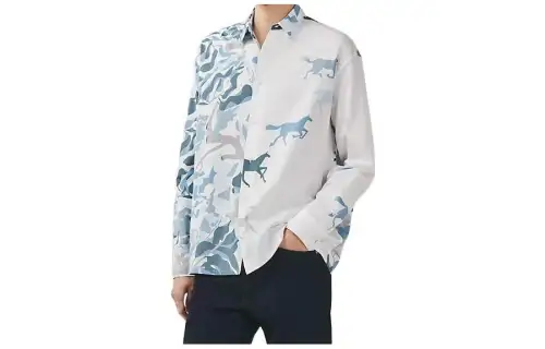 HERMES Shirts Men's Blue With White Lettering Pointed Collar Moderate Other