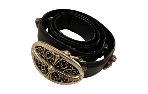Chrome Hearts Pattern Carving, Smooth Buckle Leather Belts Unisex Black Width 3.6cm
