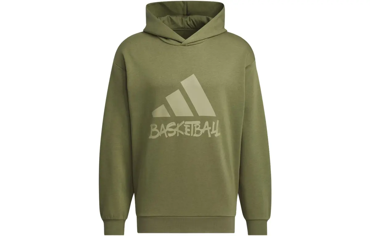 Adidas Sweatshirts Men's Dark Olive Green Hooded Moderate Regular