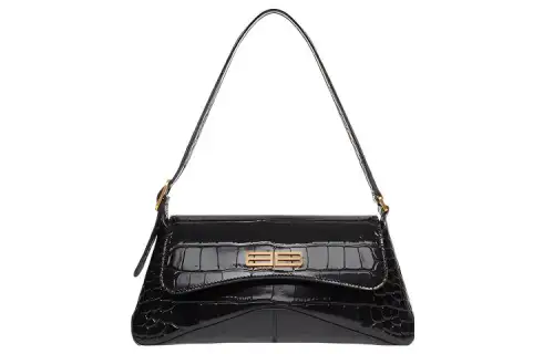 Balenciaga Xx Crocodile Embossed Flap Bag Small Black