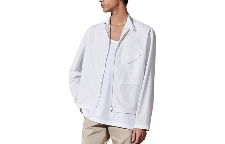 HERMES Shirts Men's White Stand Collar Moderate Other