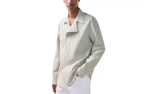 HERMES Shirts Men's Light Green Lapel Moderate