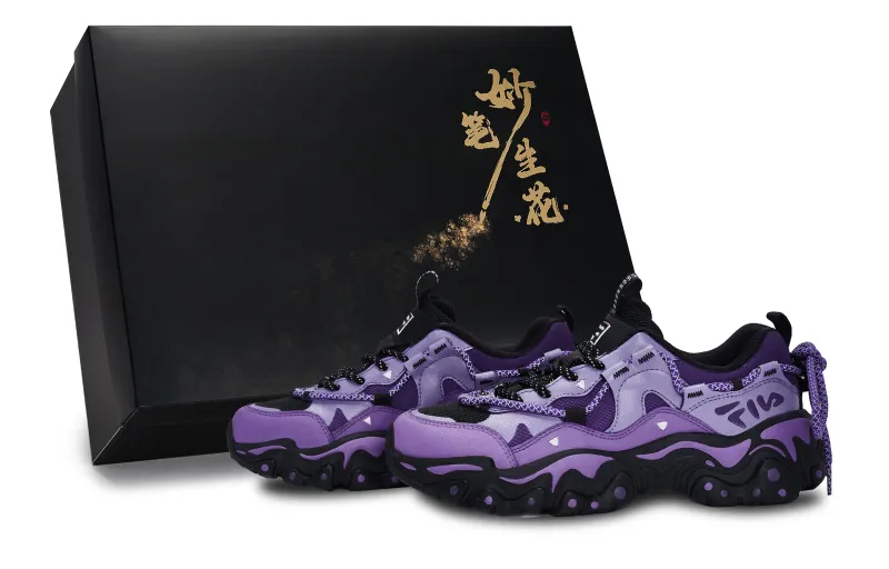 FILA FLUID 5 Wondrous Brushstrokes Bloom, Purple Rhythm And Illusionary Light Low top Casual Shoes Women's Black Purple