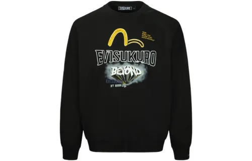 EVISU Sweatshirts Men's Black Crew Neck Moderate Regular