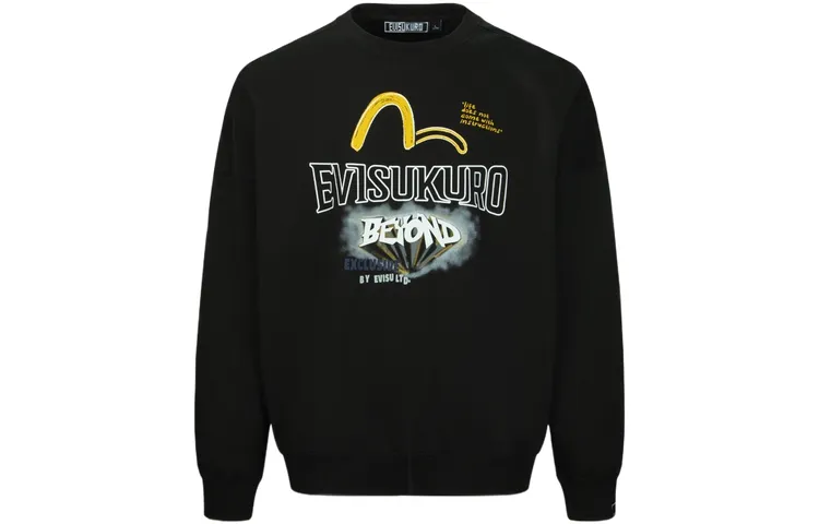 EVISU Sweatshirts Men's Black Crew Neck Moderate Regular
