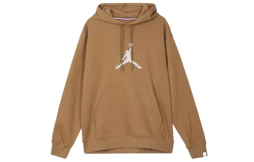Jordan Essentials Holiday Alphanumeric Logo Print Casual Long Sleeved Fleece Lined Hooded Sweatshirt Men's Brown