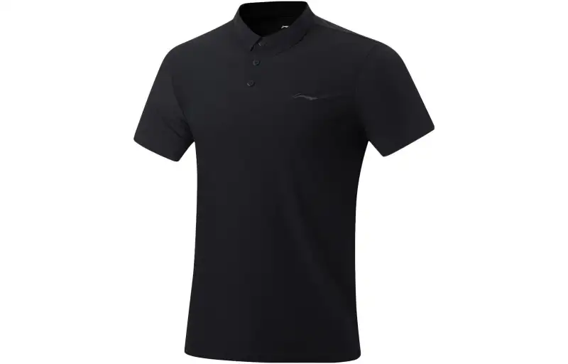 Li Ning Fitness Series Polo Shirts Men's Black Polo Collar Moderate Straight Fit