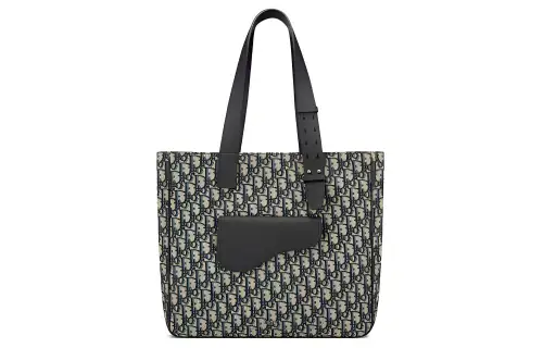 DIOR Grained Calfskin Handbag Men's Beige/Black