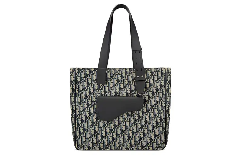 DIOR Grained Calfskin Handbag Men's Beige/Black