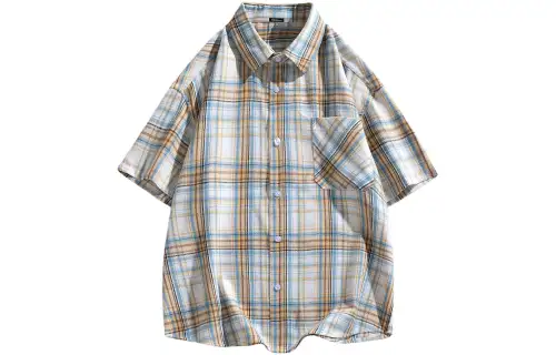 Original charcoal American retro college style butterfly brand logo letter printing versatile loose casual plaid long and short sleeve shirt, same style for men and women