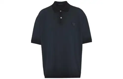 PRADA Polo Shirts Men's Black Polo Collar Moderate Straight Fit