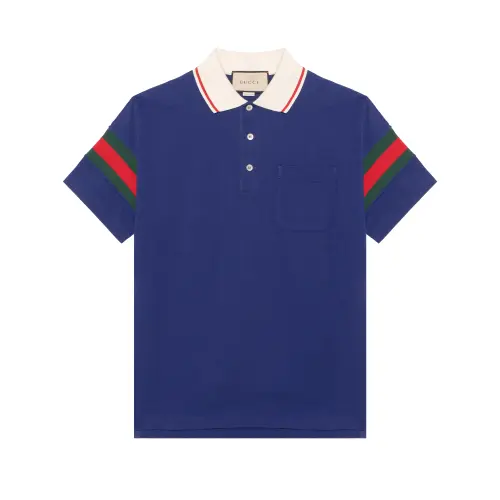 GUCCI Polo Shirts Men's Blue Polo Collar Moderate Straight Fit