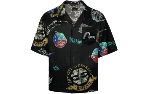 EVISU Shirts Men's Black Lapel Moderate Other