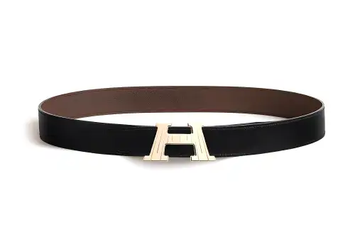 HERMES Brass Metal Plated, Calfskin Leather Belts Men's Width 3.2cm