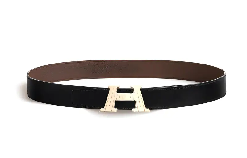 HERMES Brass Metal Plated, Calfskin Leather Belts Men's Width 3.2cm