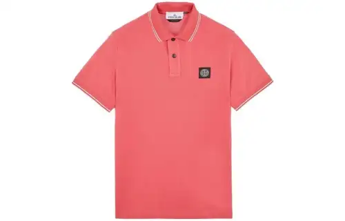 STONE ISLAND Polo Shirts Men's Watermelon Red Turndown Pointed Collar Moderate Other