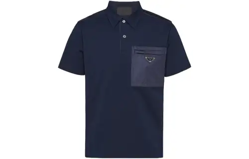 PRADA Polo Shirts Men's Marine Blue Polo Collar Moderate Straight Fit