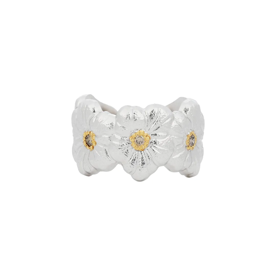 BUCCELLATI BLOSSOMS 925 Sterling Silver With Diamond Rings Unisex Silver