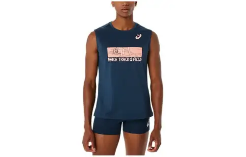 ASICS Shirts Men's French Blue Crew Neck Moderate Other