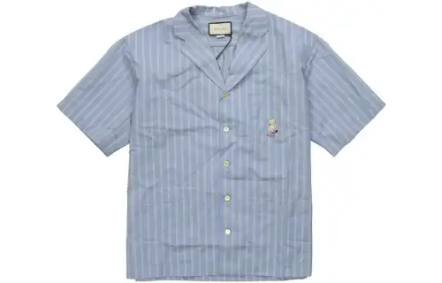 GUCCI Shirts Men's Blue Cuban Collar Moderate Shirt