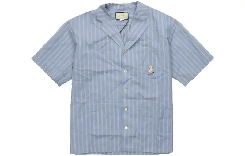 GUCCI Shirts Men's Blue Cuban Collar Moderate Shirt