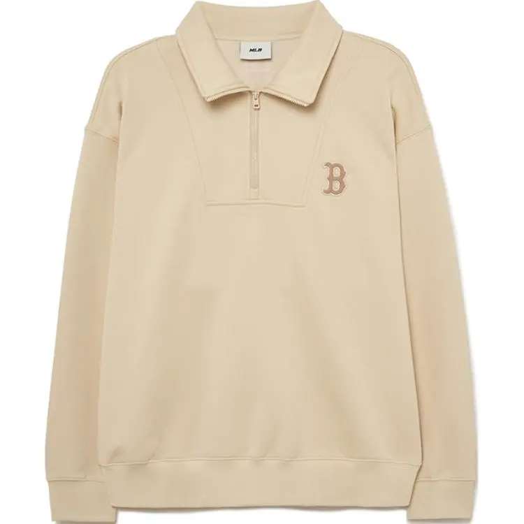 MLB Solid Color Fleece Lined Stand Collar Loose Fit Polo Tie Zippers Cleanfit American Casual Versatile Sweatshirt