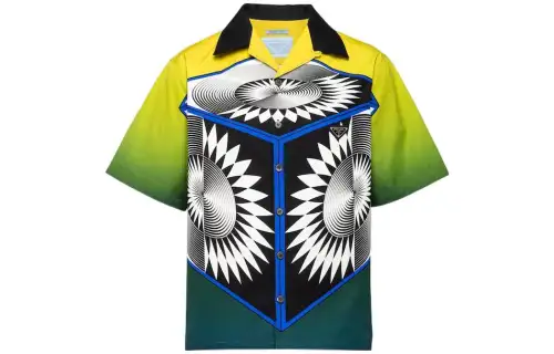 PRADA Shirts Unisex Peacock Blue Lapel Moderate