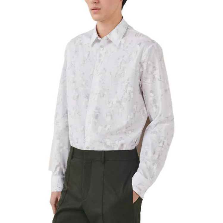 HERMES Hermès SS23 lapel single-breasted long-sleeved shirt for men, white