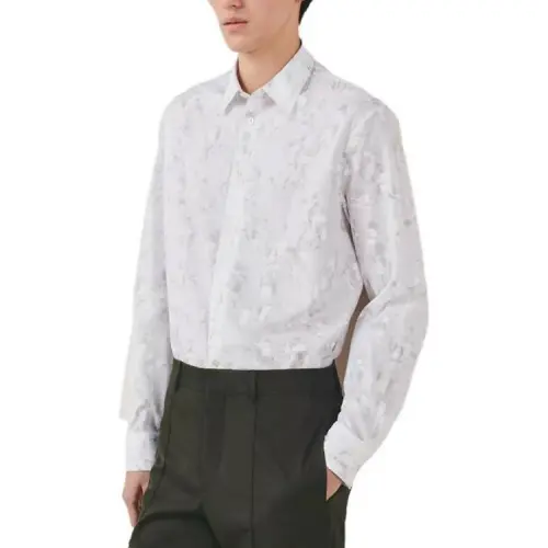 HERMES Hermès SS23 lapel single-breasted long-sleeved shirt for men, white