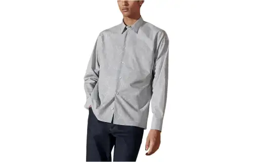 HERMES Shirts Men's Bright Gray Lapel Moderate Other