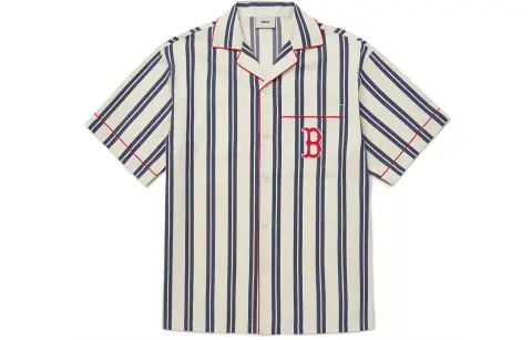 MLB Boston Red Sox Shirts Unisex Marine Blue Cuban Collar Moderate