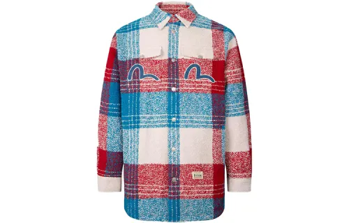 EVISU Shirts Men's Red Plaid Lapel Moderate Shirt