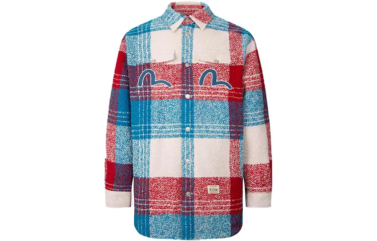 EVISU Shirts Men's Red Plaid Lapel Moderate Shirt