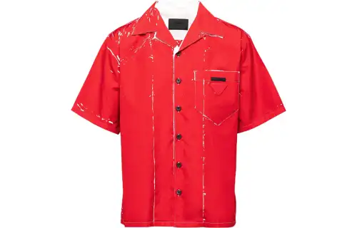 PRADA Shirts Men's Red Cuban Collar Moderate