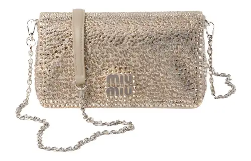 MIU MIU Synthetic Faux Crystal Satin Shoulder Bag, Crossbody Bag Mini Women's Sand Yellow