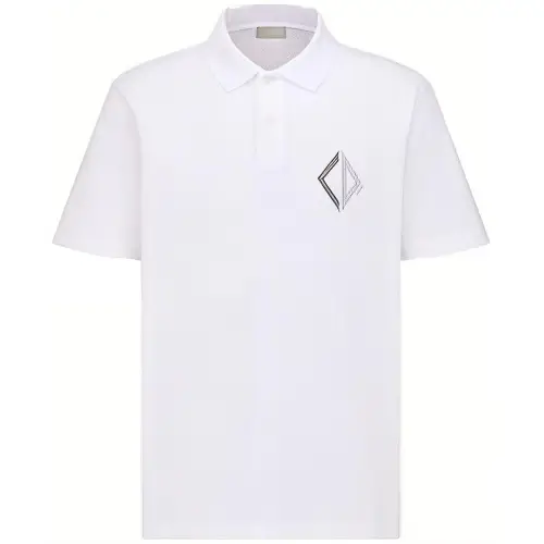 DIOR Polo Shirts Men's White Polo Collar Moderate Straight Fit