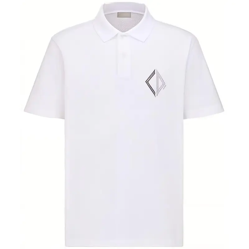 DIOR Polo Shirts Men's White Polo Collar Moderate Straight Fit