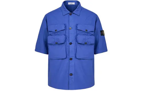 STONE ISLAND Shirts Men's Blue Purple Lapel Moderate Workwear