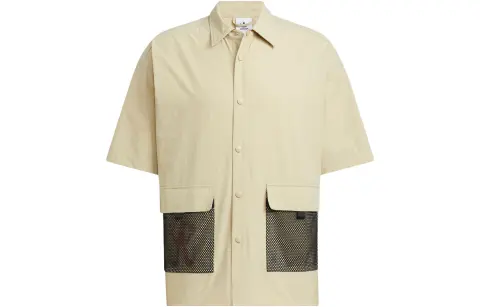 Adidas Originals Shirts Men's Beige Lapel Moderate Straight Fit
