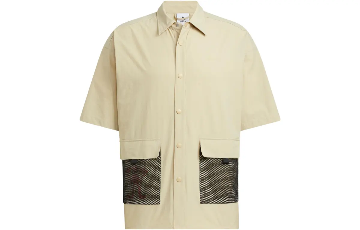 Adidas Originals Shirts Men's Beige Lapel Moderate Straight Fit