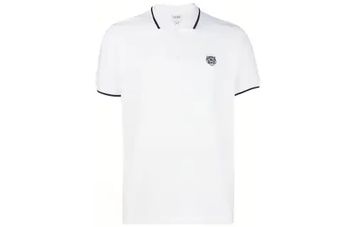 KENZO Polo Shirts Men's White Polo Collar Moderate Straight Fit