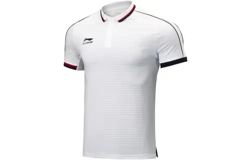 Li Ning Polo Shirts Men's White Polo Collar Moderate Straight Fit