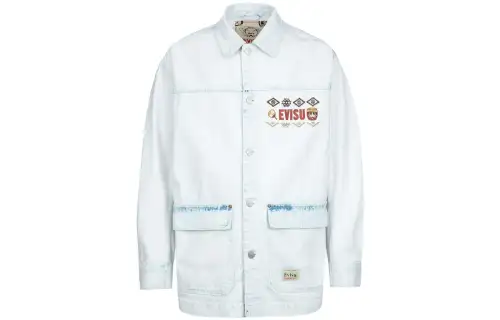 EVISU Shirts Unisex Denim Blue Lapel Moderate Denim