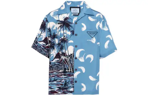 PRADA Shirts Men's Blue Cuban Collar Moderate Other