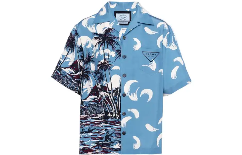 PRADA Shirts Men's Blue Cuban Collar Moderate Other