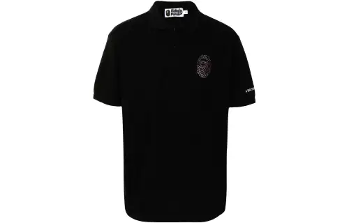 A BATHING APE Bape Polo Shirts Men's Black Polo Collar Moderate Straight Fit