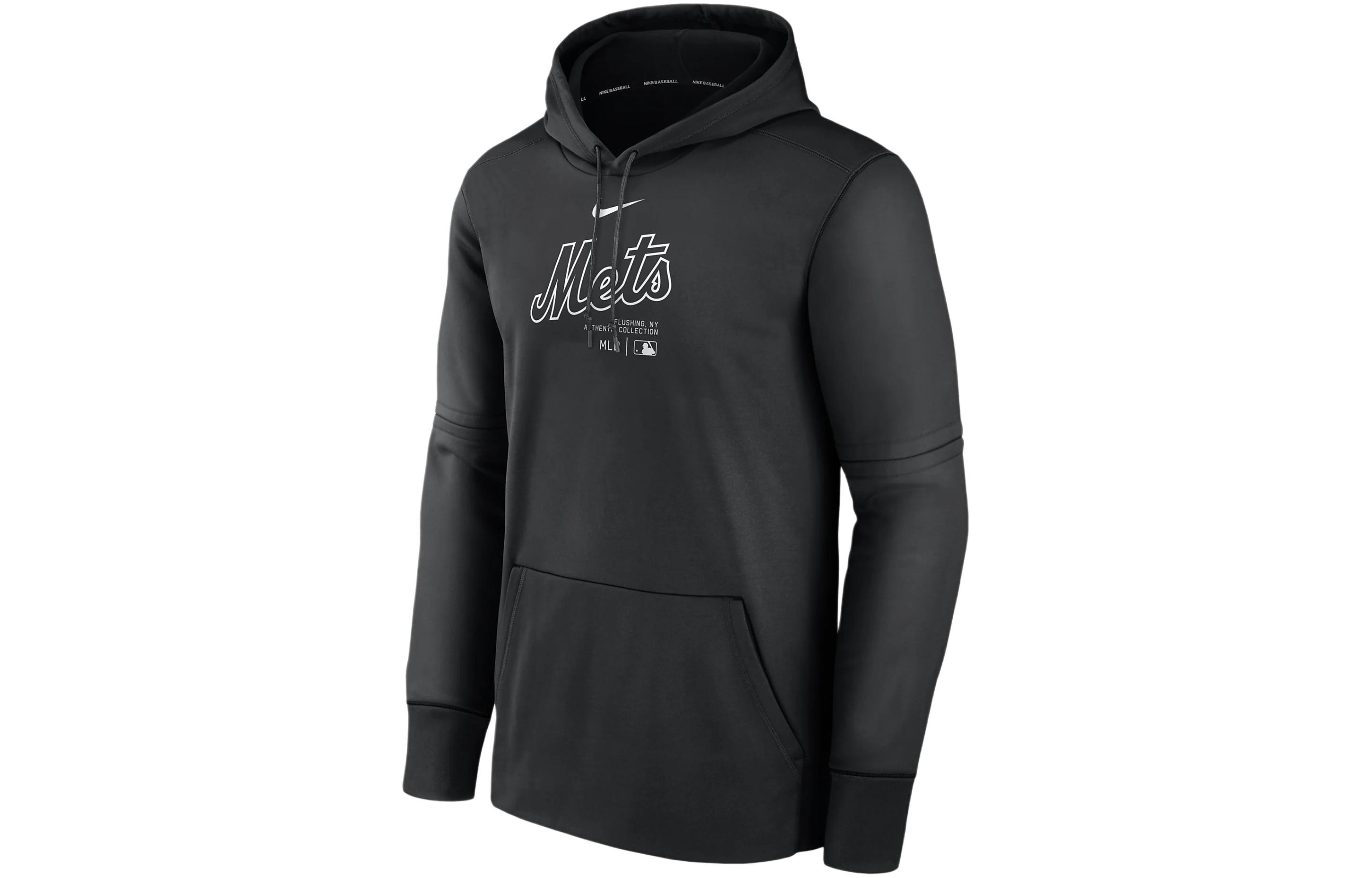 Nike New York Mets Authentic Collection Practice Letter Print Fleece Lined Hooded Pullover Sweatshirt Men's Black